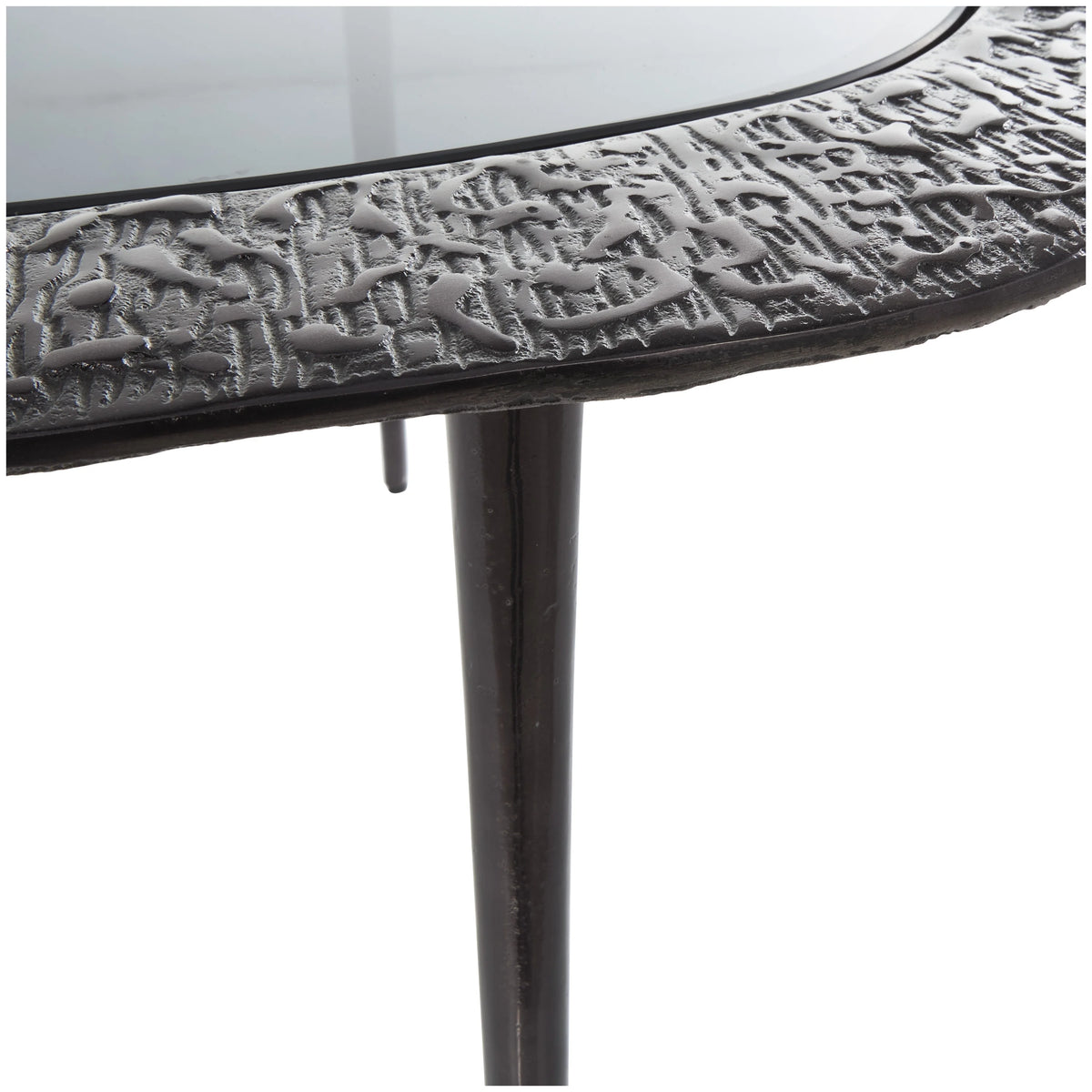 30" x 18" Black Aluminum Oval Coffee Table with Glass Top Z4357