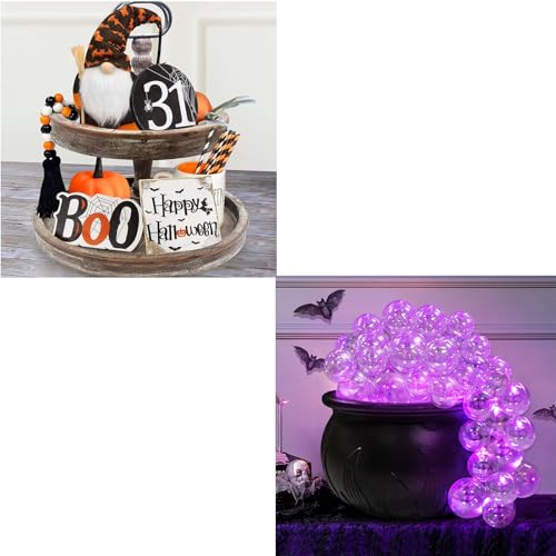 Halloween Decorations Indoor DIY Bubbling Cauldron Set Wooden Signs Gnomes Plush Bead Garland Tiered Tray Decor U731