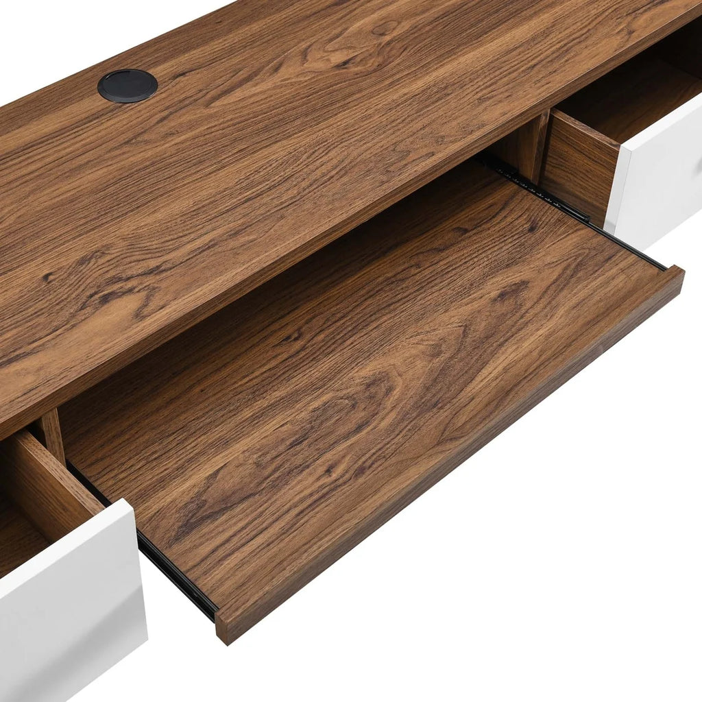 60" Wall Mount Wood Office Desk in Walnut/White C9479