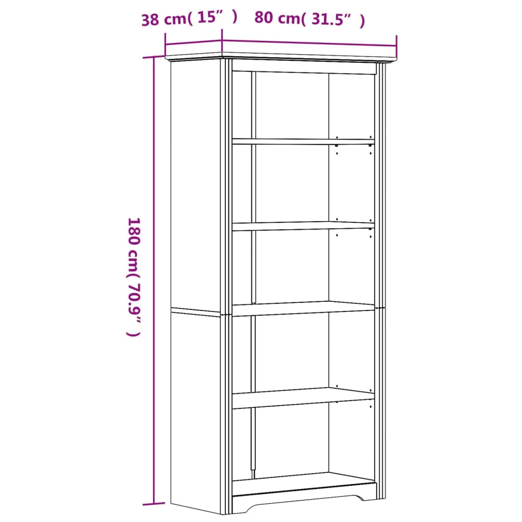 Brown Solid Wood Pine 5-Tier Bookcase K55793
