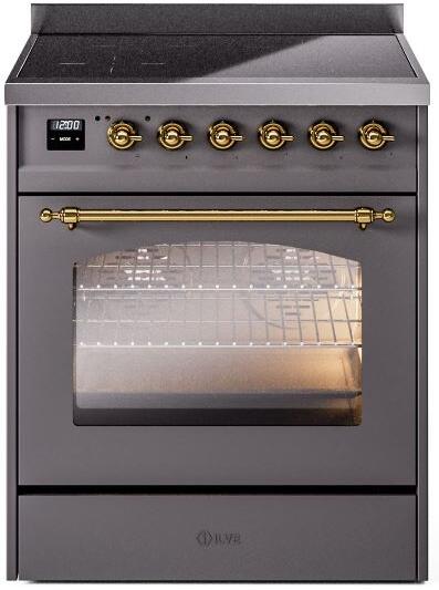 30 Induction Range with Electric Oven in Matte Graphite with Brass Trim G923795