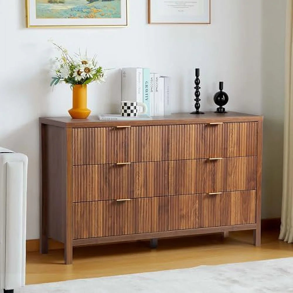 6 Drawer Double Dresser with Fluted Panel D238