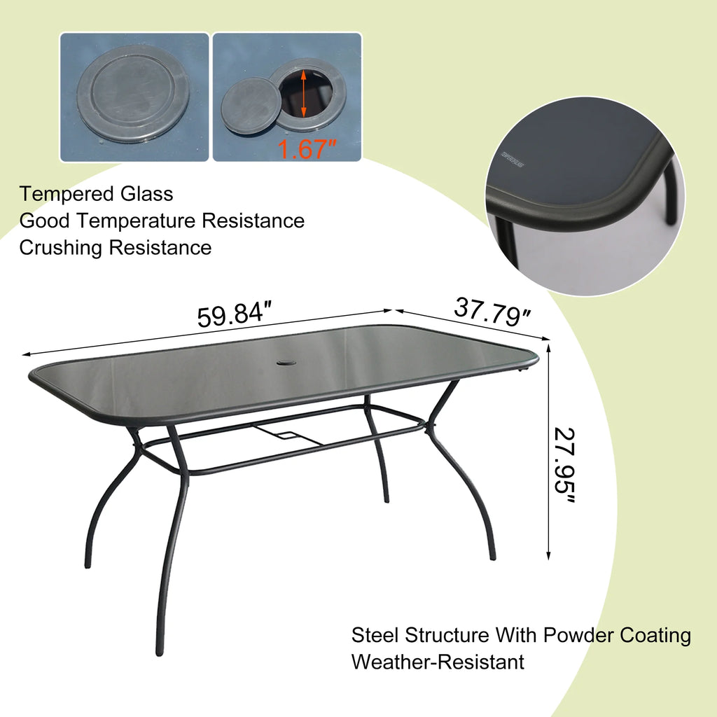 7 Pcs Wicker Dining Set with Tempered Glass Table K384
