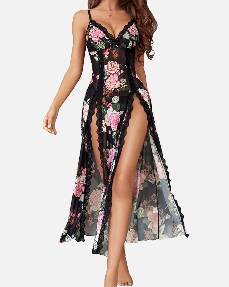 Mesh V Neck Side Split Nightdress G8169