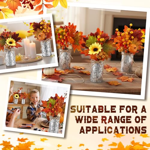 6 Pack Fall Faux Potted Plants Artificial Maple Leaf Picks in Metal Pots W171673