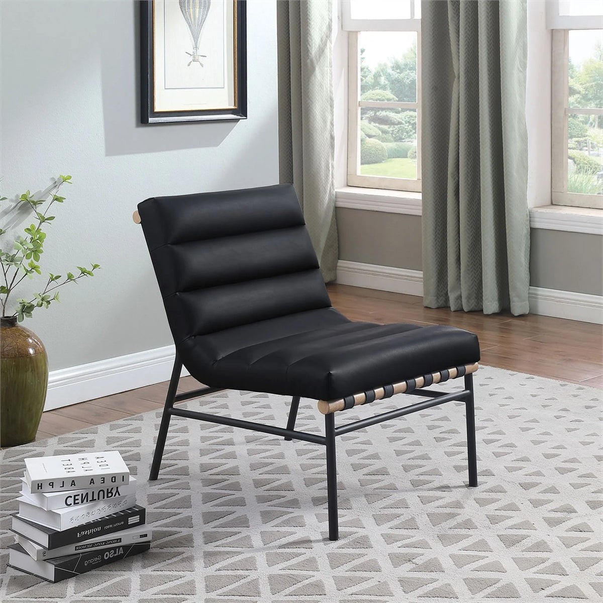 Black Vegan Leather Accent Chair S652