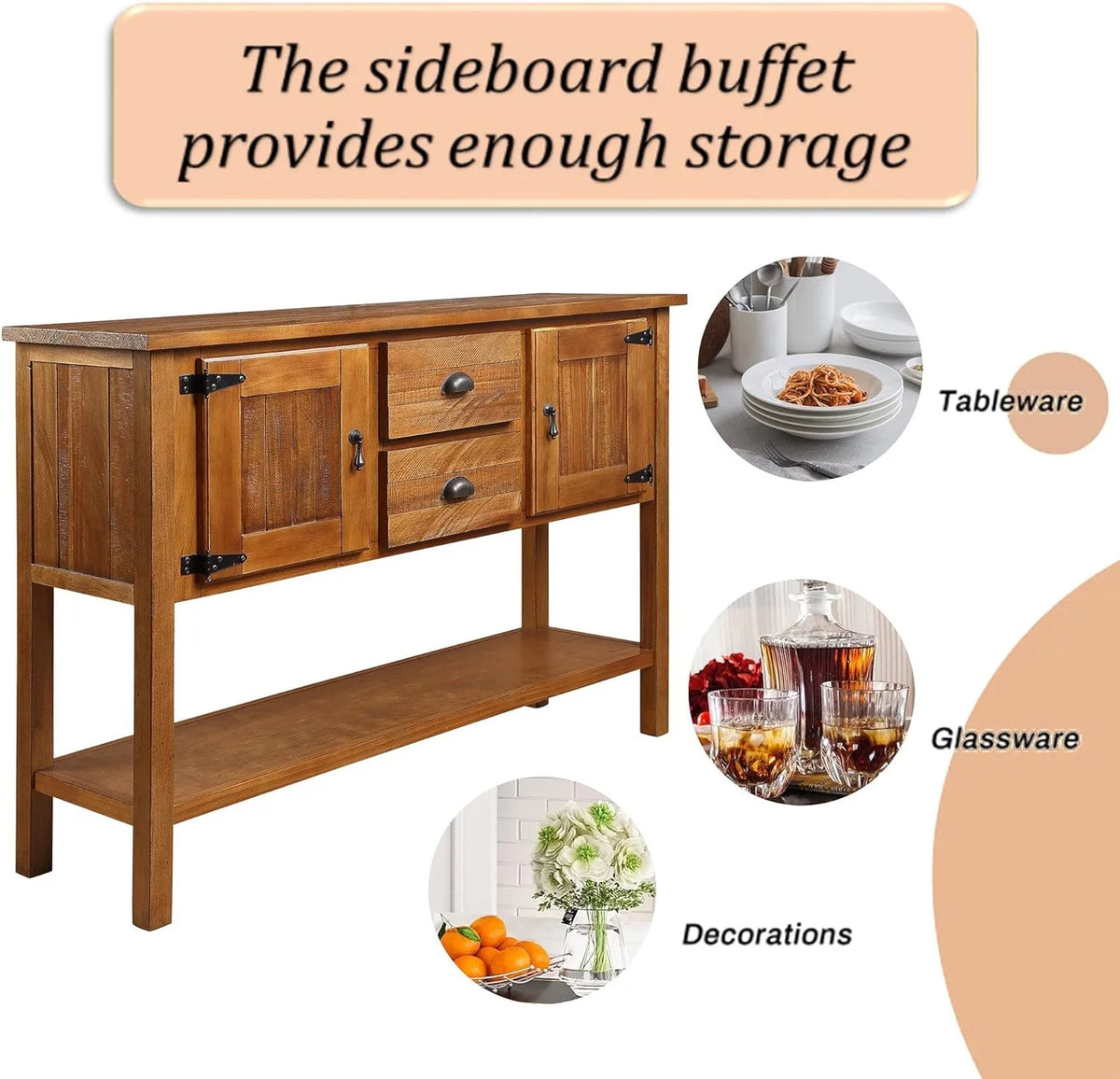 Brown Console Table with 2 Drawers and Cabinets C443953