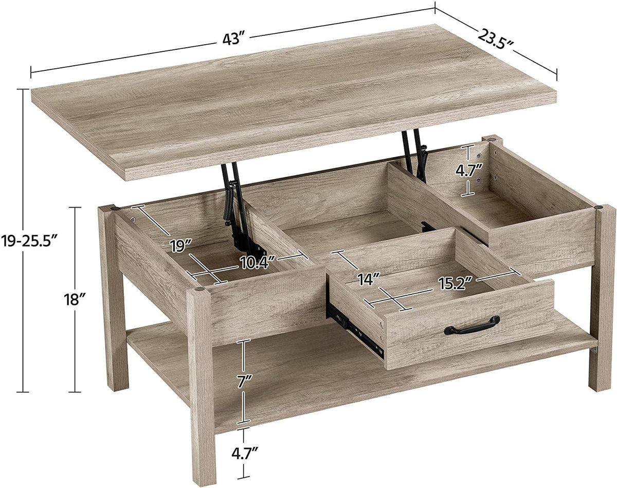 43in Lift Top Coffee Table with Storage Drawer J300940