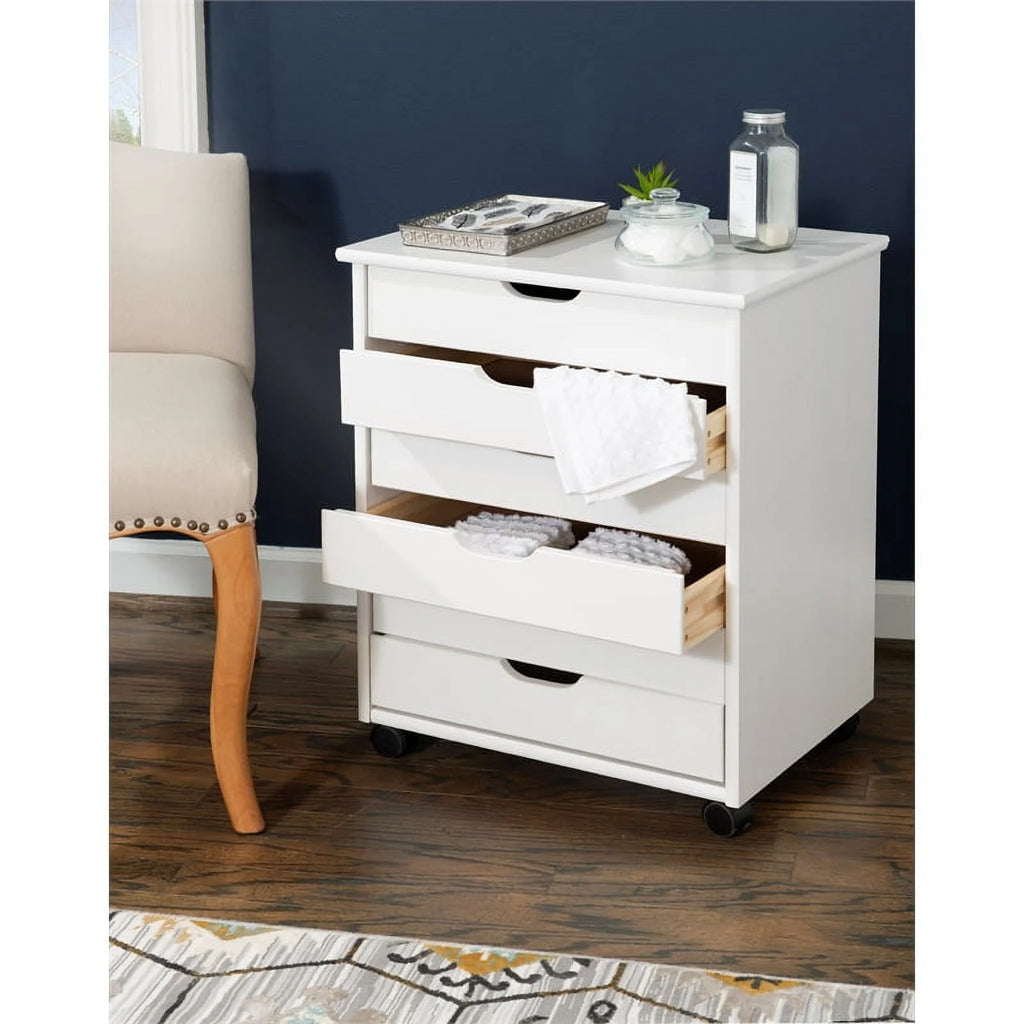 Six Drawer Wood Rolling Cart in White Wash K936511