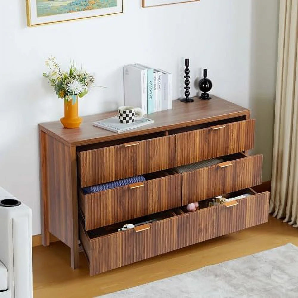 6 Drawer Double Dresser with Fluted Panel D238