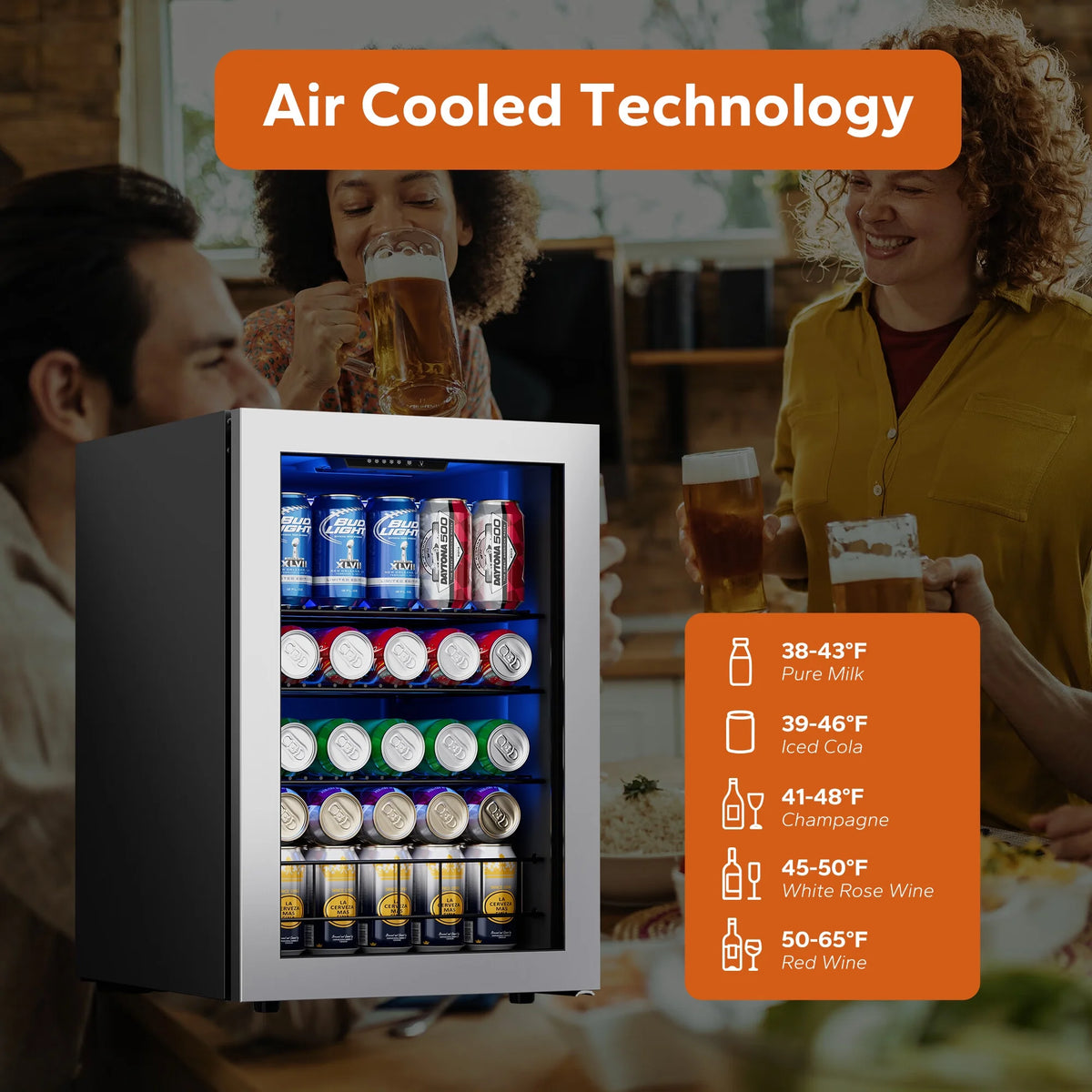 Beverage Refrigerator and Cooler 77 Can Mini Fridge with Glass Door T52046