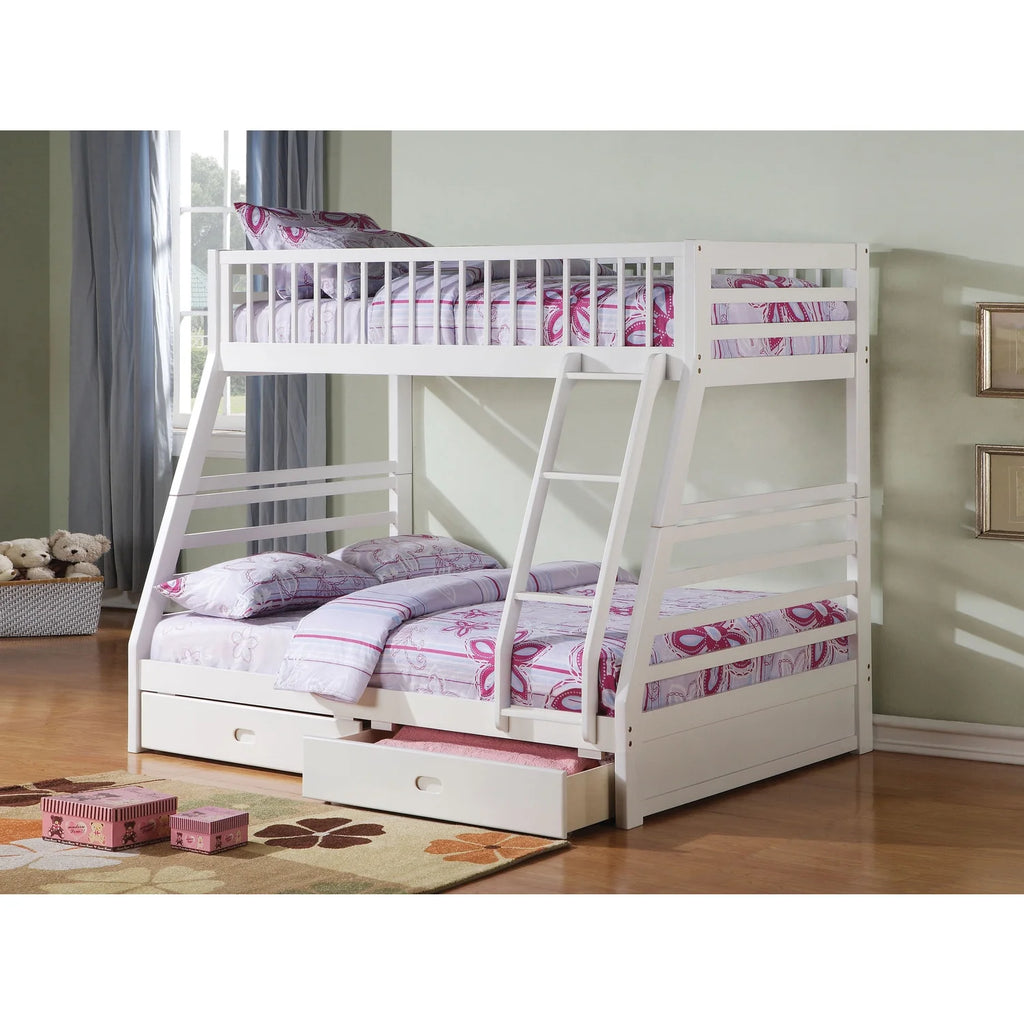 White Wooden Bunk Bed with Drawers Y17387