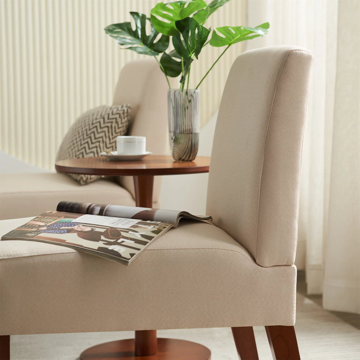 Fabric Accent Chair Set of 2 with Round Wood Table K5706