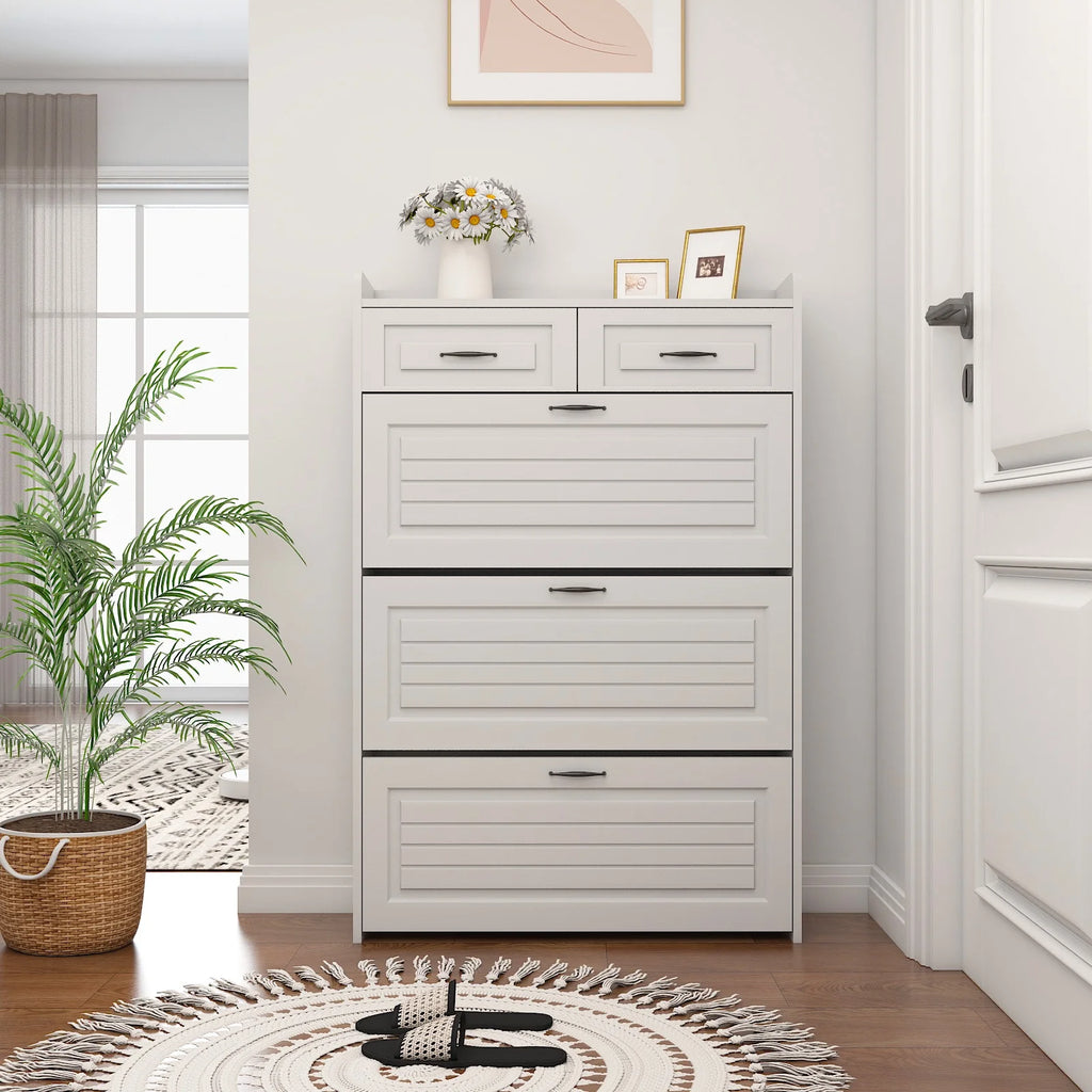 White Narrow 3 Door 2 Drawer Shoe Storage Cabinet H33522
