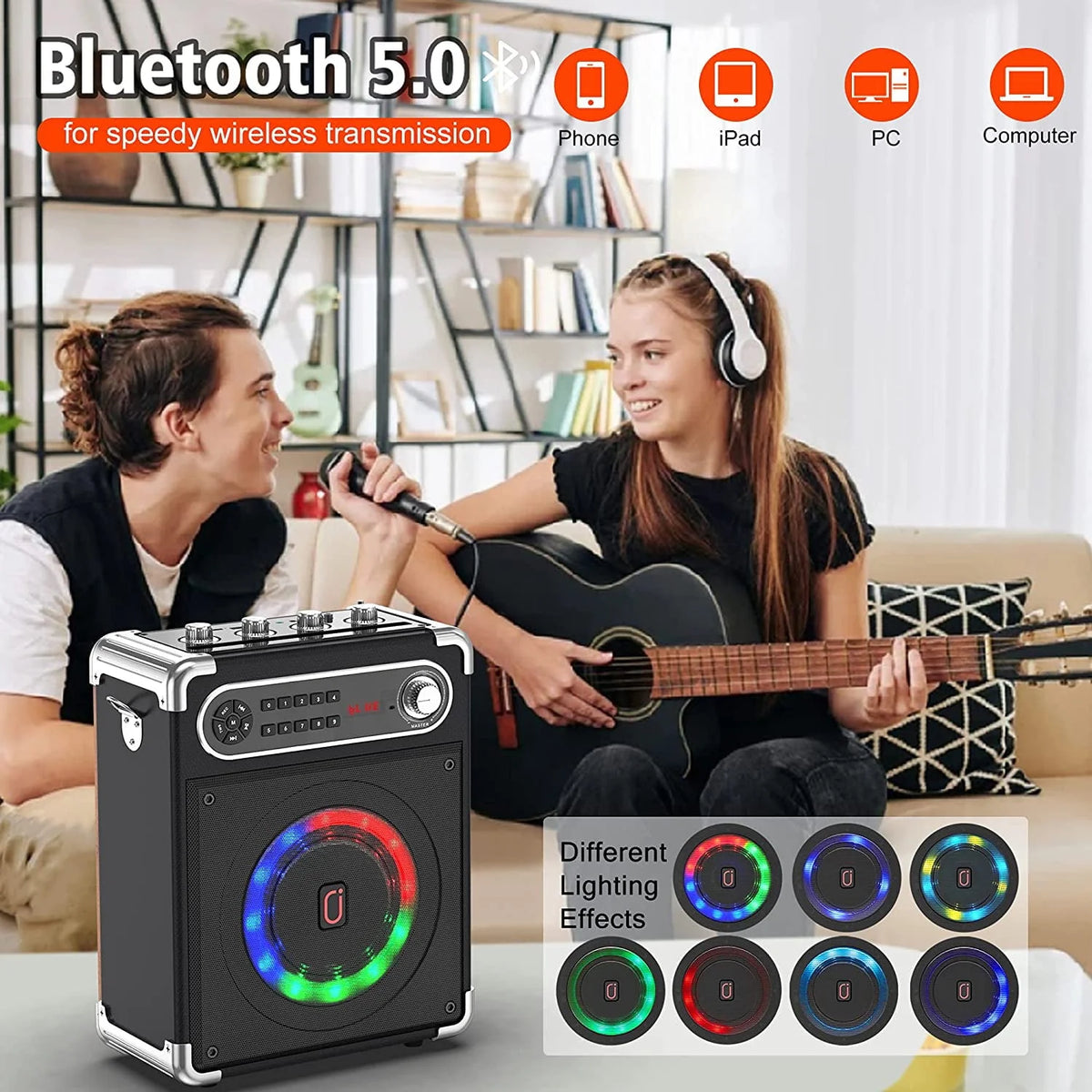 Karaoke Machine with 2 Wireless Microphones Bluetooth Speaker System E47433
