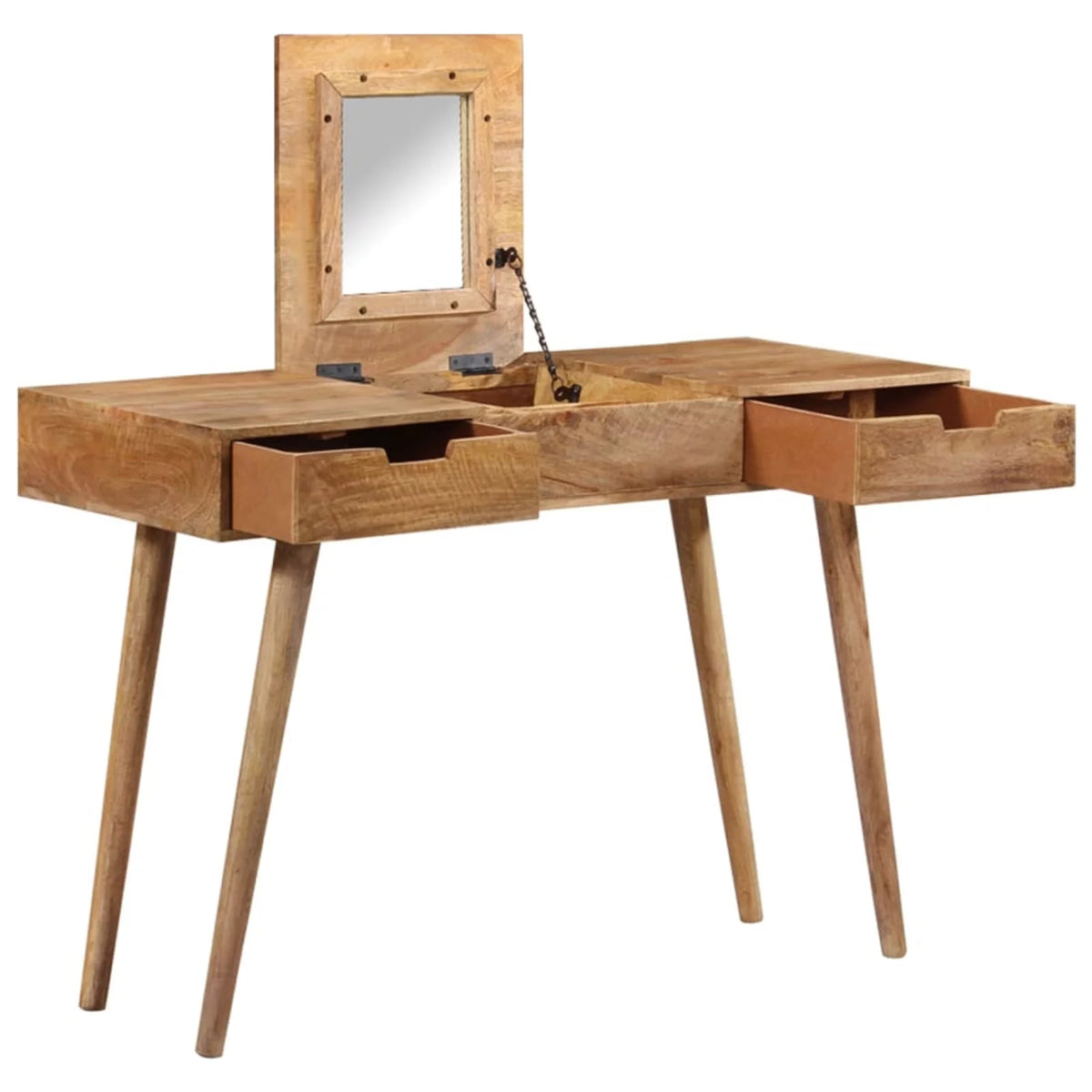 Folding Mirror Makeup Table with 2 Drawer Mango Wood Vanity B259