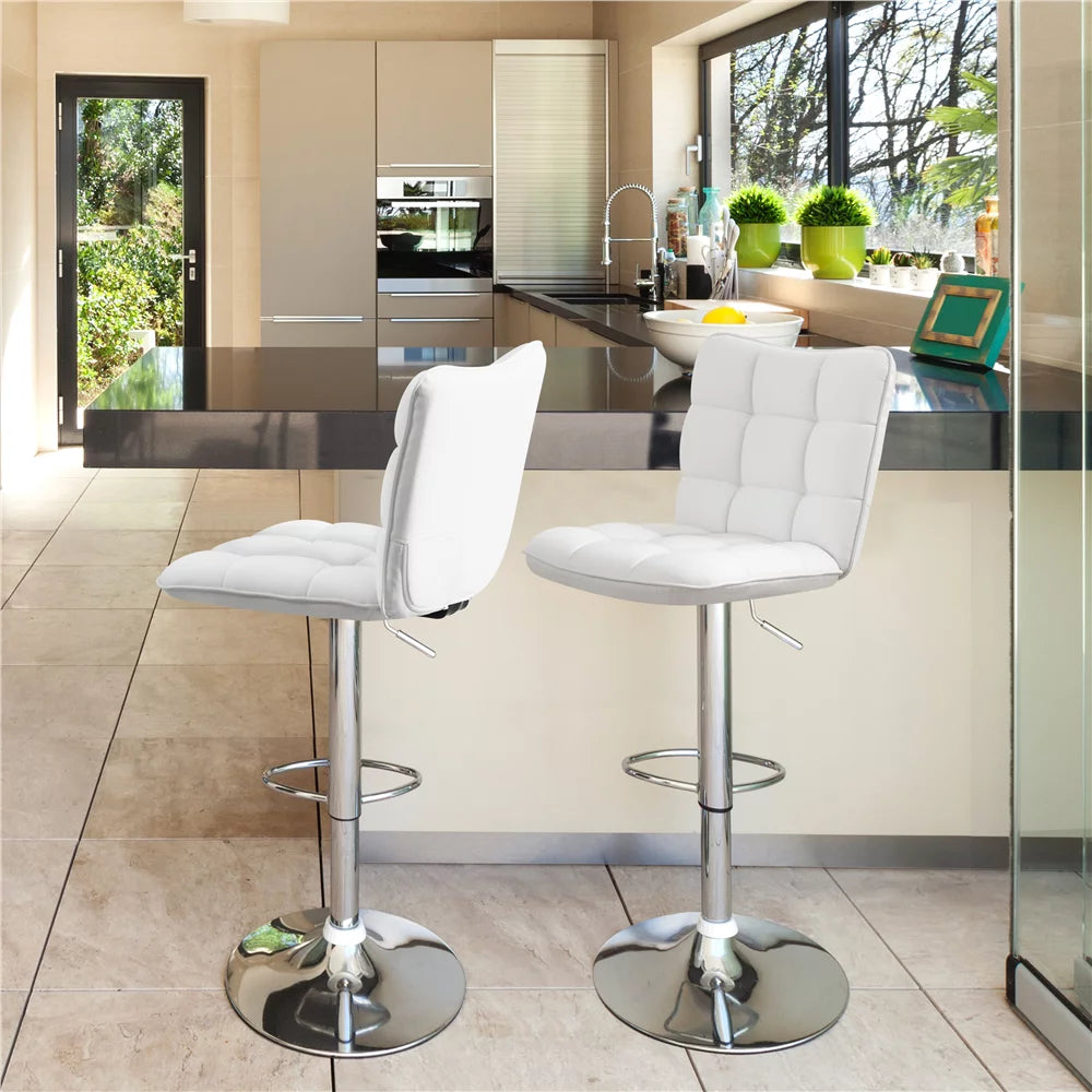 Adjustable Faux Leather Swivel Bar Stool with Backrest, White Q40766
