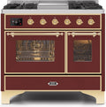 Burgundy 40 Dual Fuel Propane Gas Range with Brass Trim S4082