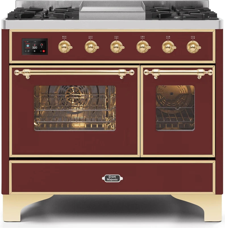Burgundy 40 Dual Fuel Propane Gas Range with Brass Trim S4082