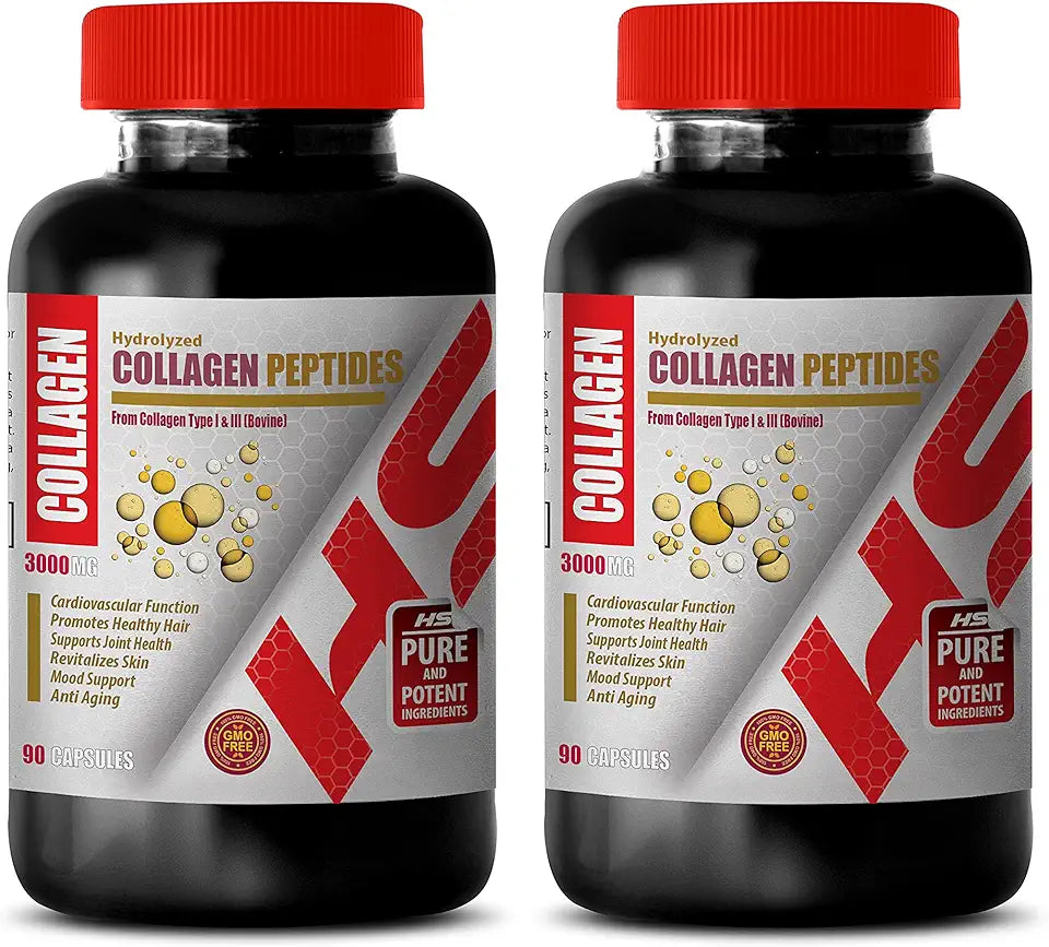 Collagen 3000MG Hydrolyzed Peptides Type I & III 180 Capsules L456525