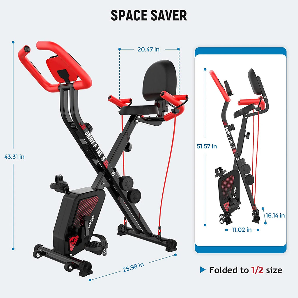 Foldable Magnetic Exercise Bike with Arm Resistance Bands R4947