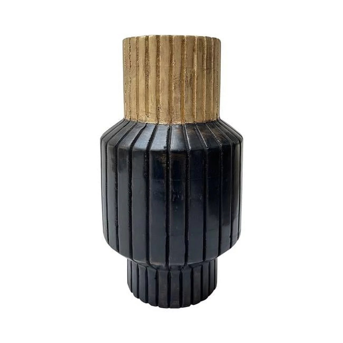 Mango Wood Carved Totem Vase with Gold Top W96310