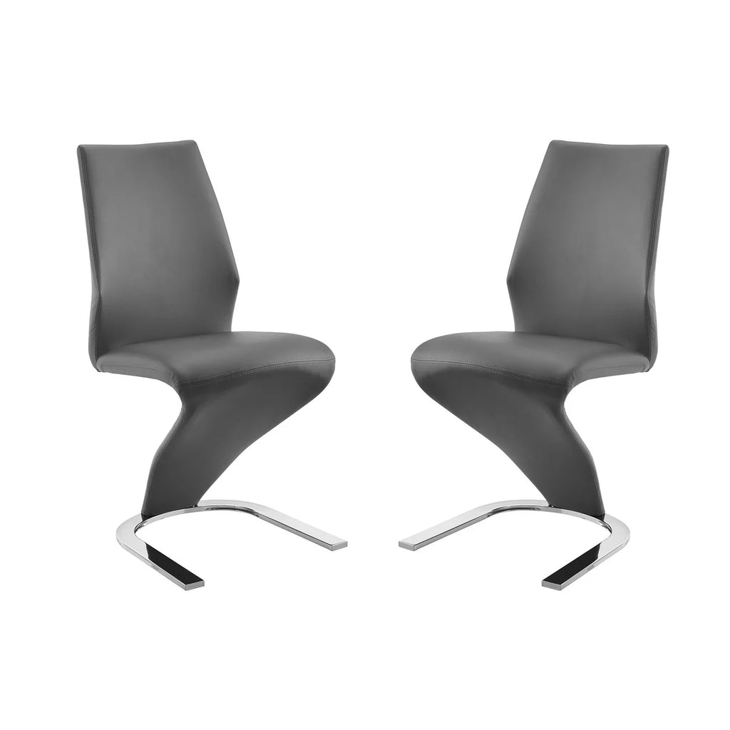 Set of 2 Gray Polyurethane Leather Dining Chairs F32045