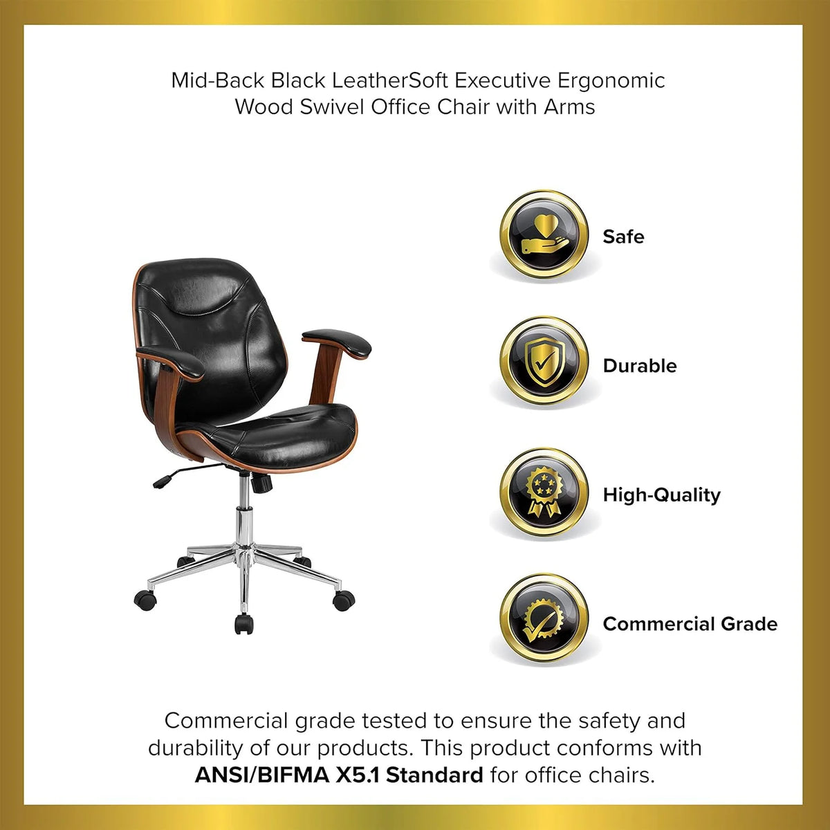 Black Faux Leather Ergonomic Office Chair A55116