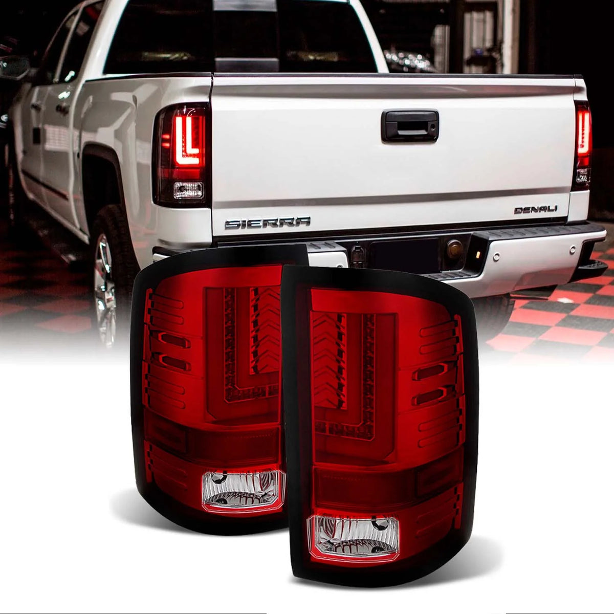 For 14-18 Sierra 1500 15-19 Sierra 2500HD 3500HD Pickup Red Clear LED Tail Lights T27069