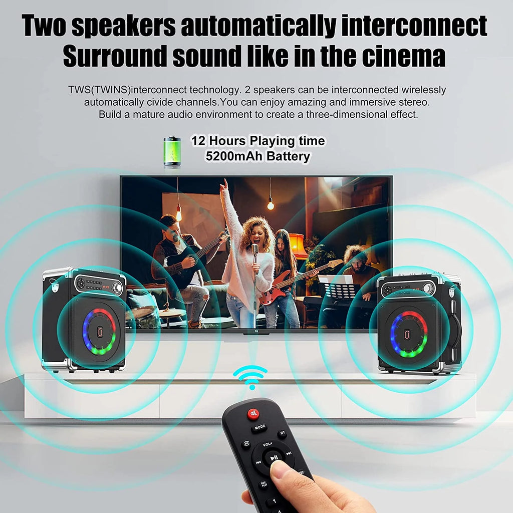 Karaoke Machine with 2 Wireless Microphones Bluetooth Speaker System E47433