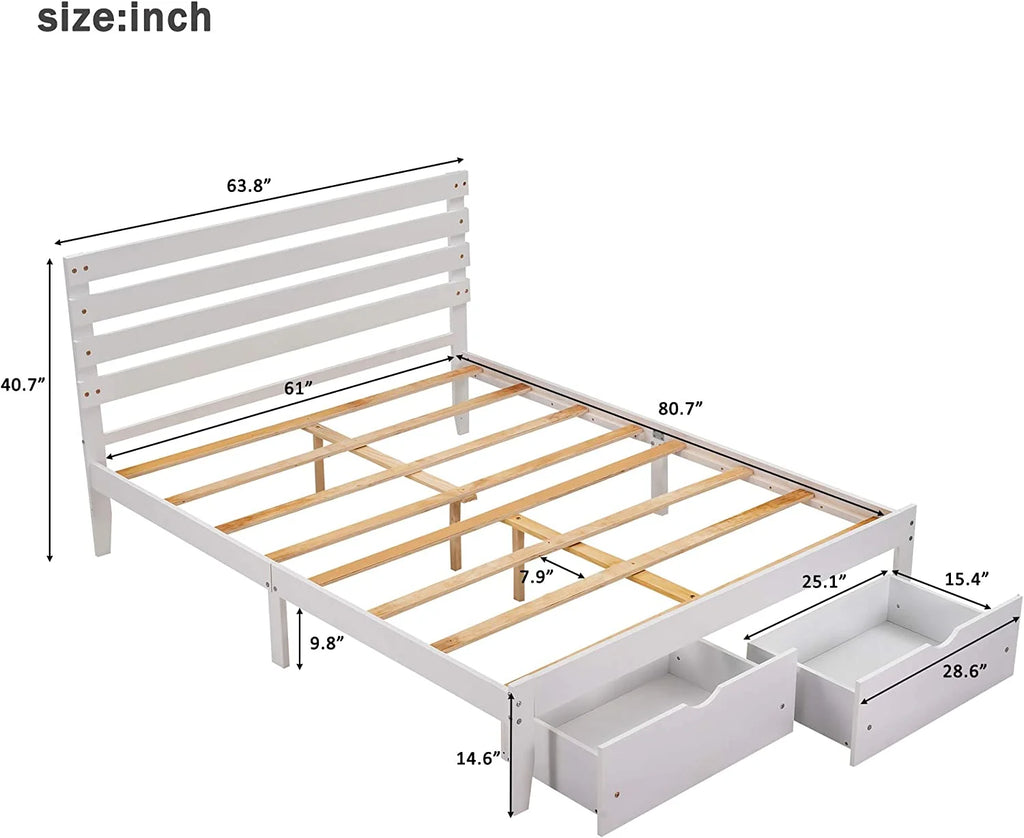 Full Size Platform Bed with Storage Drawer White T593