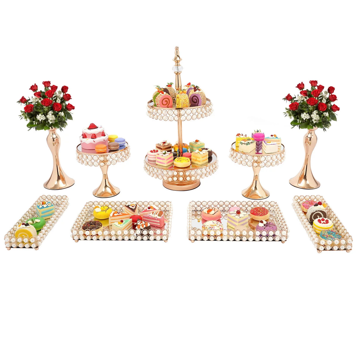 9 Pcs Acrylic Pearl Cake Stand Set Y588911