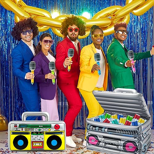 29 Pcs 80s 90s Party Decorations Inflatable Boom Box Beverage Cooler Gold Foil Chain Balloons O920078