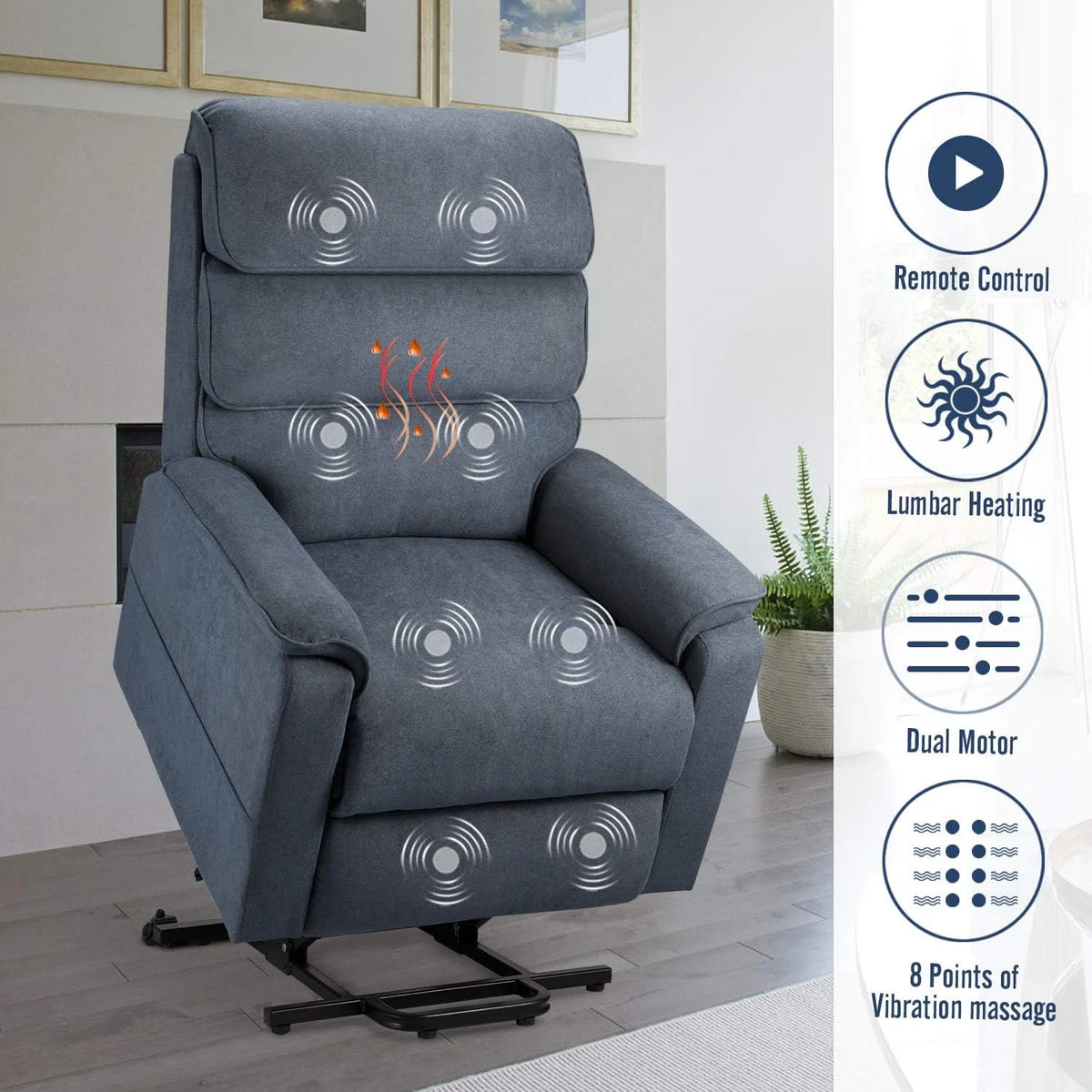Blue Dual Motor Power Lift Recliner Chair A8098