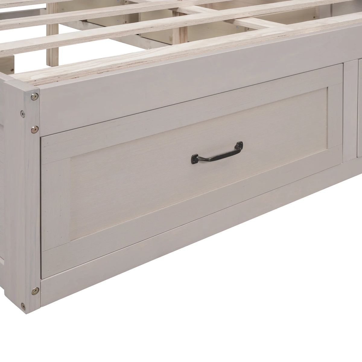 Antique White Wood Queen Size Platform Bed with 6 Drawers L16988