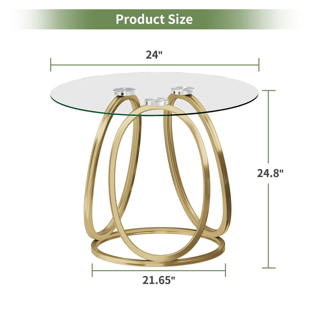 Modern Glass Round End Table with Gold Metal Frame A64887
