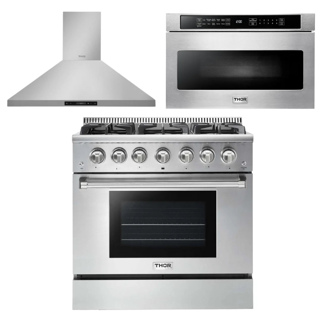36 Propane Gas Range, Range Hood, Microwave L600