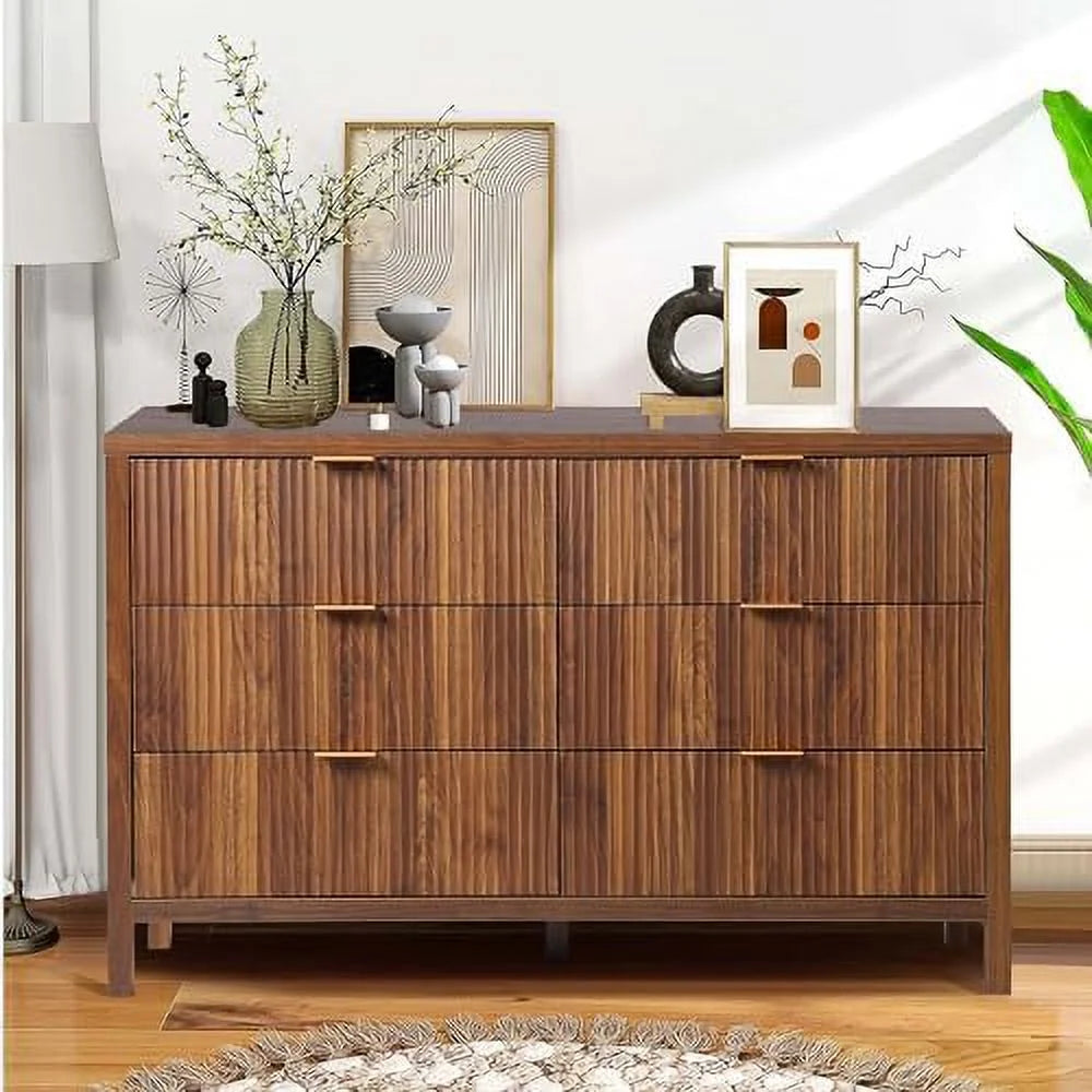 6 Drawer Double Dresser with Fluted Panel D238
