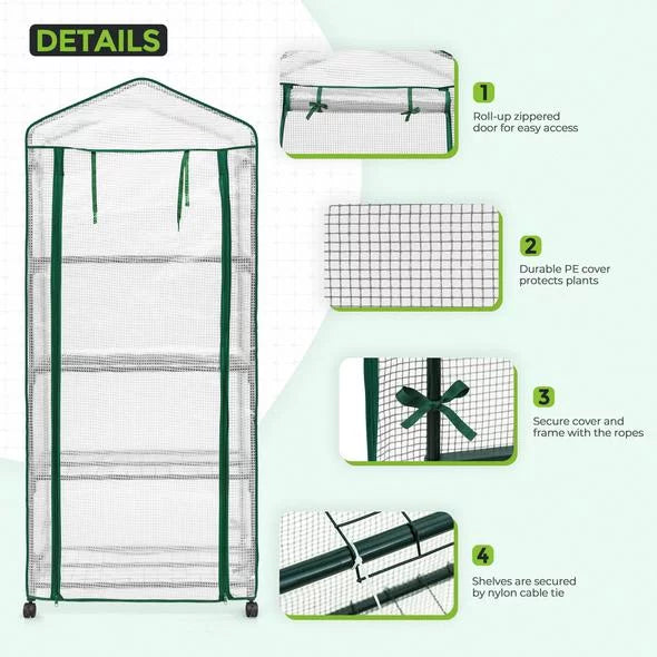 Mini Rolling Greenhouse with Caster Wheels and Shelves G2333