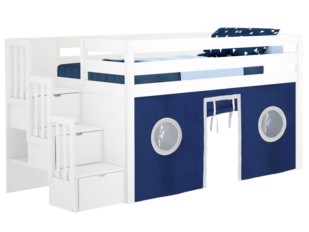 Contemporary Low Loft Twin Bed with 3 Drawer Stairway G567