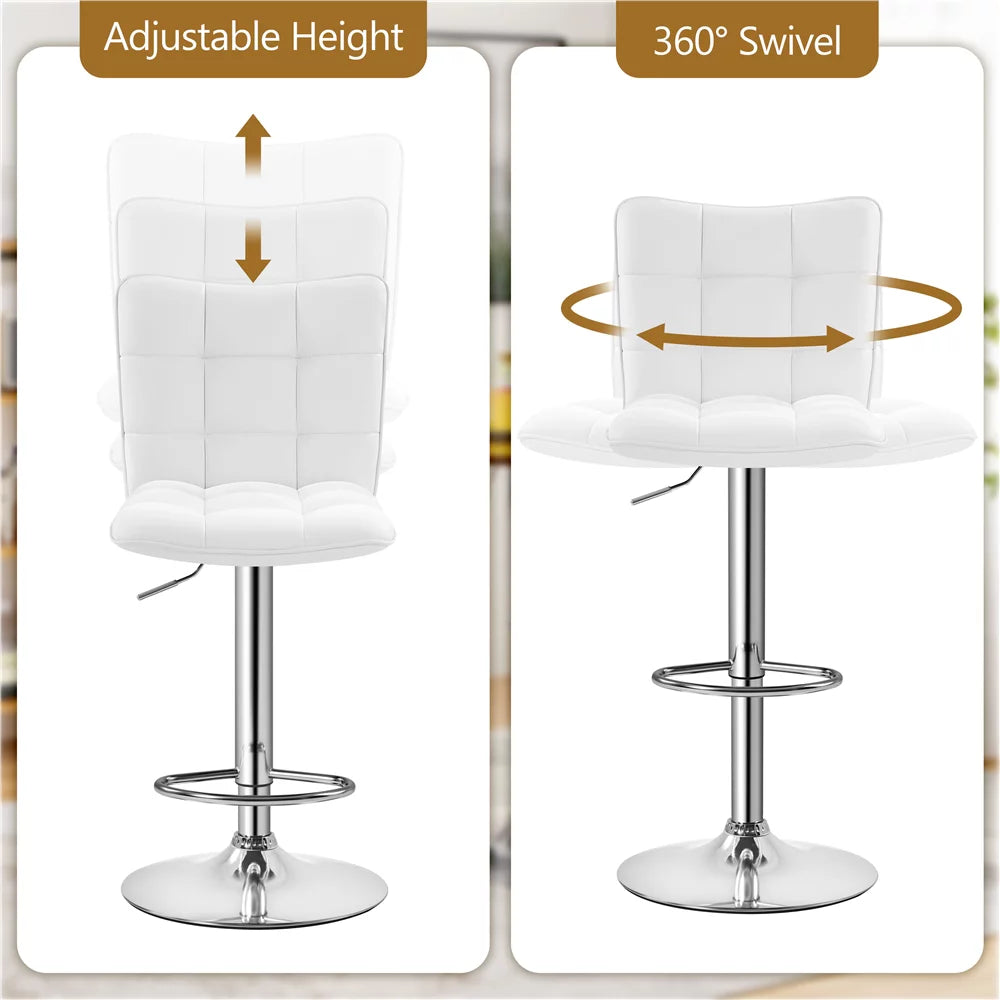 Adjustable Faux Leather Swivel Bar Stool with Backrest, White Q40766