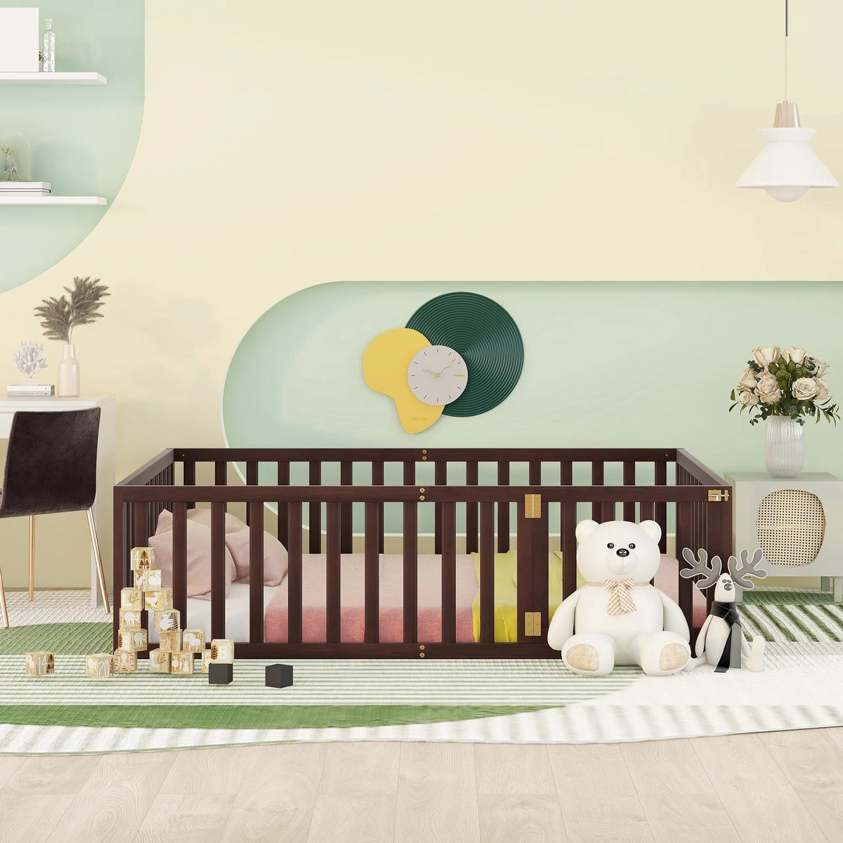 Full Size Wood Daybed Frame with Fence P879