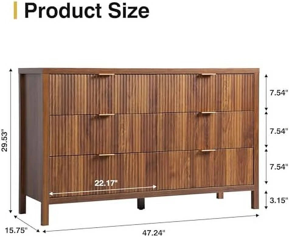 6 Drawer Double Dresser with Fluted Panel D238