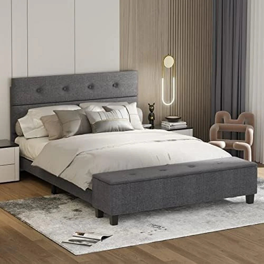 Full Upholstered Bed Frame with Ottoman H2081
