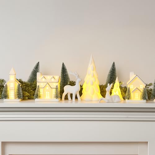 12 Pcs Ceramic Christmas Village Set with Lights M185