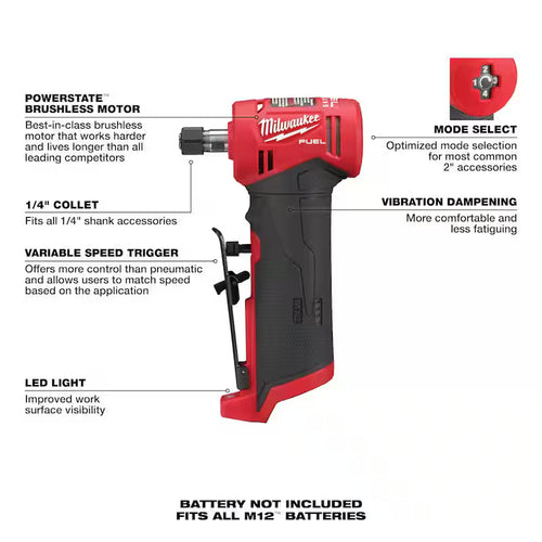 12V Lithium-Ion Brushless Cordless 1/4 in. Right Angle and Straight Die Grinder Kit Q934