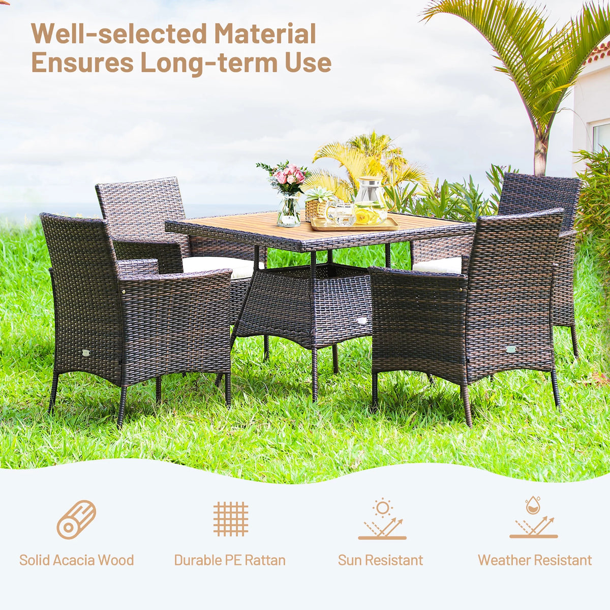 5 Pc Patio Rattan Dining Furniture Set X2800