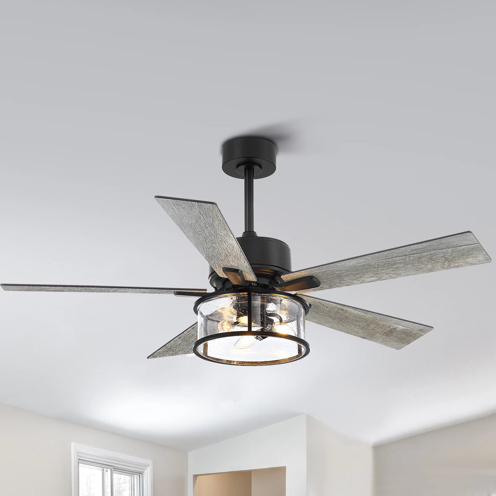 52" Matte Black Reversible Ceiling Fan with Light Kit G97374