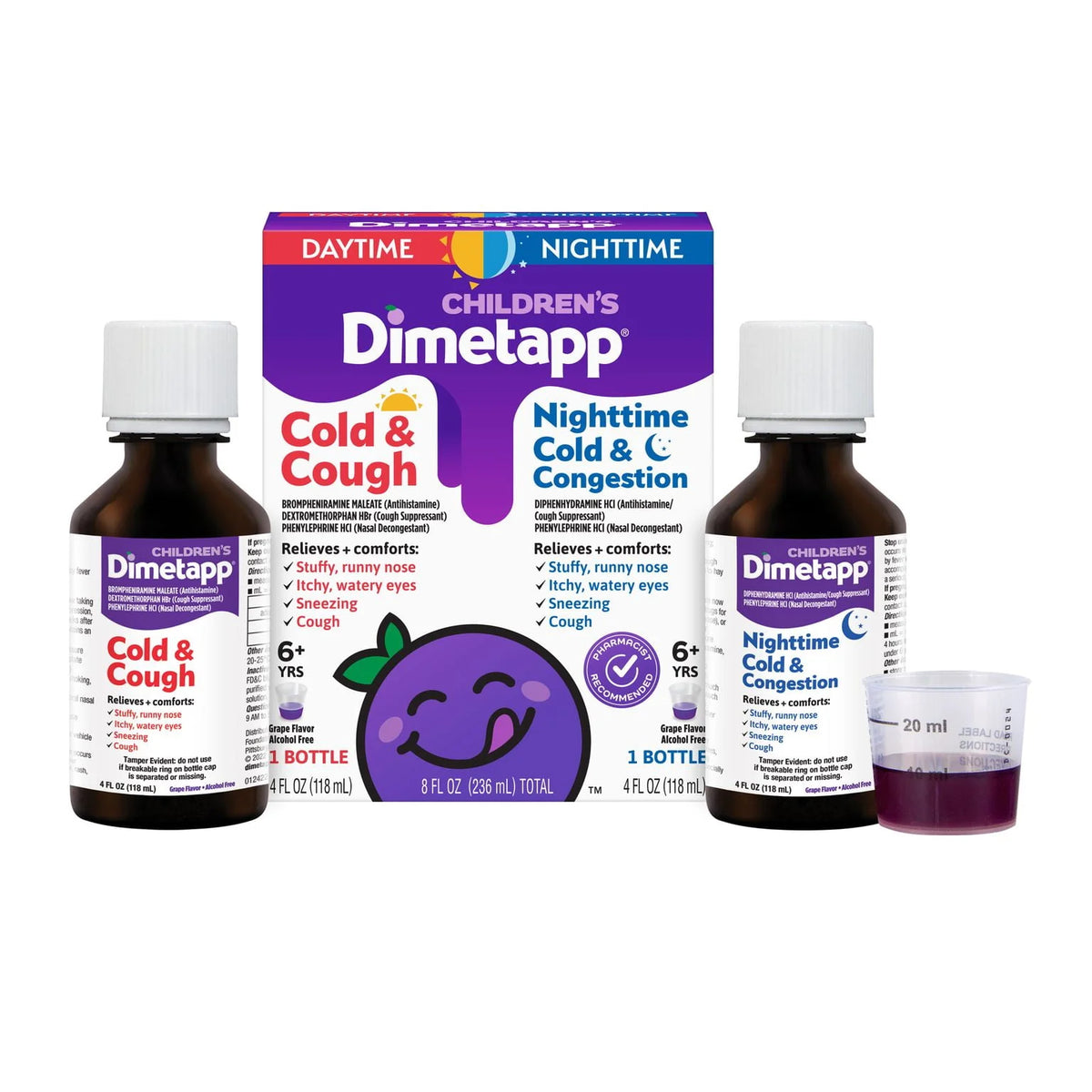 Grape Flavor Alcohol-Free Cold & Cough Medicine 4 oz Liquid Bottles L7712