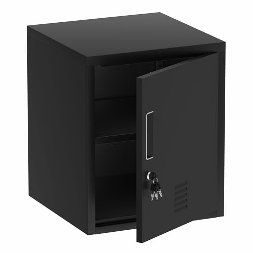 Black Metal Storage Locker Cabinet with Locking Door and Adjustable Shelf J79489